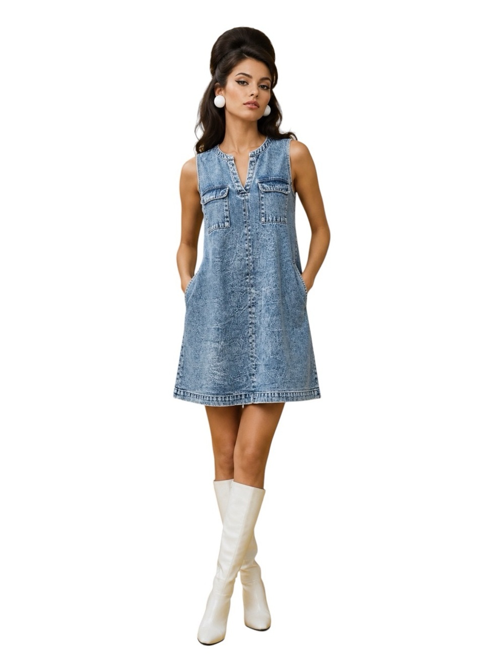 Who What Wear Retro Acid Wash Denim Shift Dress Mod A-Line Small Mini Jumper